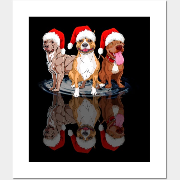 Shadow Pitbull Dog Christmas Sweatershirt Cute Pitbull Santar Hat Gift T-Shirt Wall Art by kimmygoderteart